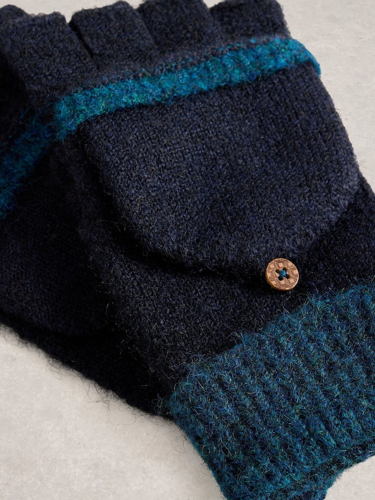 White Stuff Blue Emma Knitted Flip Mitten Gloves - Image 3 of 3