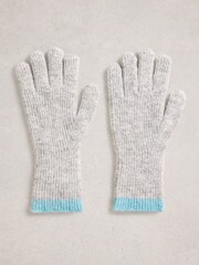 White Stuff Blue Colourblock Knitted Gloves - Image 1 of 3
