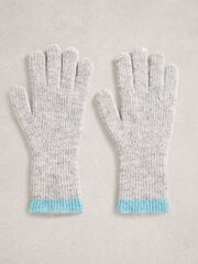 White Stuff Blue Colourblock Knitted Gloves - Image 2 of 3
