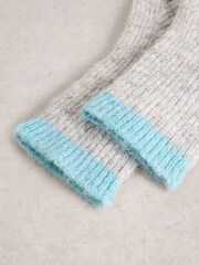 White Stuff Blue Colourblock Knitted Gloves - Image 3 of 3