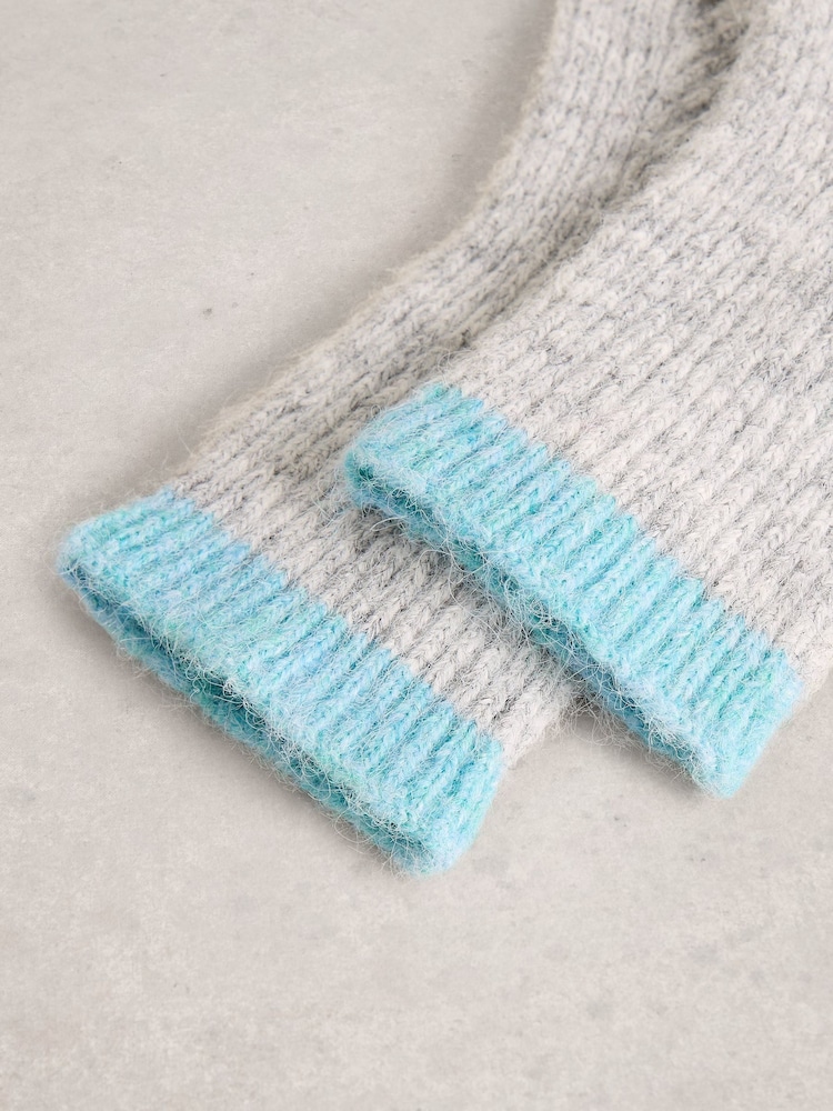 White Stuff Blue Colourblock Knitted Gloves - Image 3 of 3