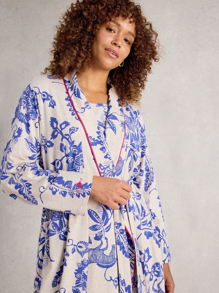 white jersey dressing gown Partners Lace Trim Jersey Dressing Gown, White