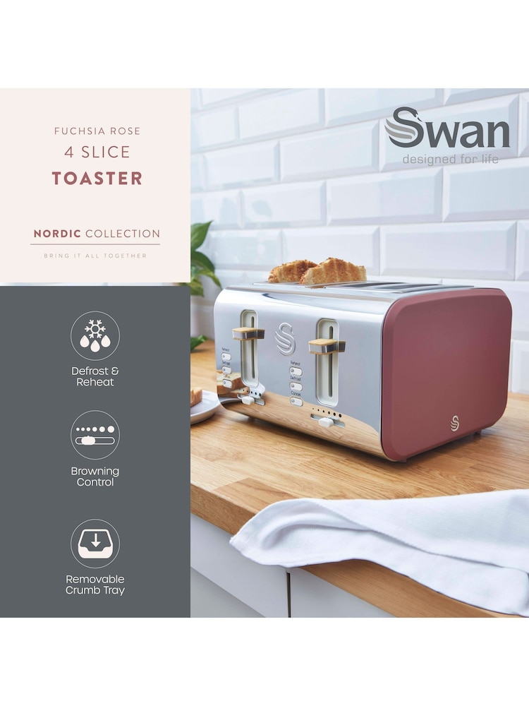 Swan Fuchsia Rose Nordic 4 Slice Toaster - Image 2 of 8