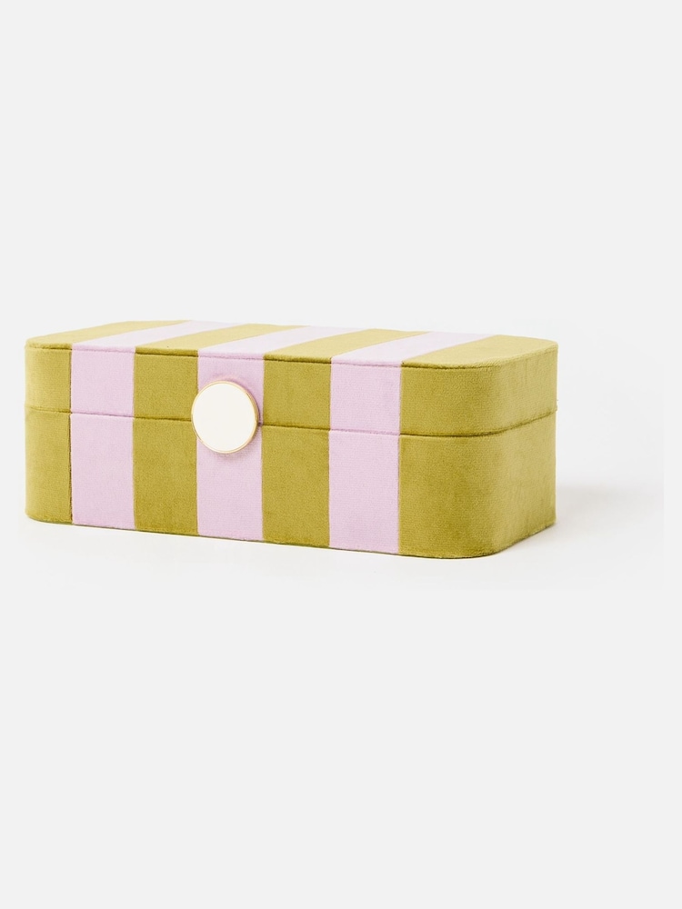 Oliver Bonas Green Stripe Velvet Jewellery Box - Image 2 of 6