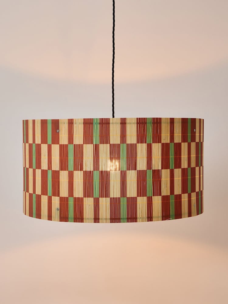 Oliver Bonas Ena Red Patterned Bamboo Pendant Lamp Shade - Slika 2 iz 5