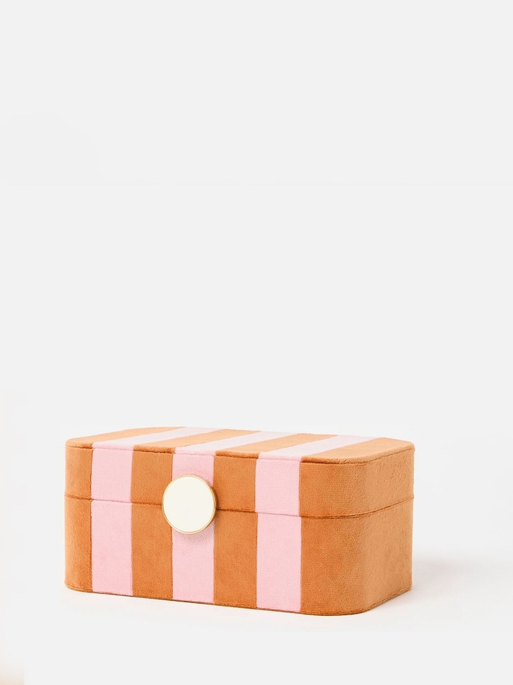 Oliver Bonas Orange Stripe Velvet Jewellery Box - Image 2 of 6