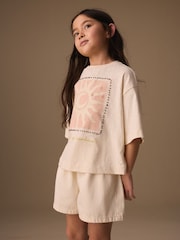 Ecru soare - Beaded Oversized Boxy T-Shirt (3-16yrs) - Imaginea 3 din 5