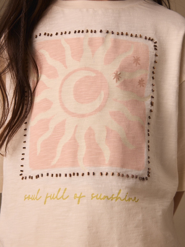 Ecru soare - Beaded Oversized Boxy T-Shirt (3-16yrs) - Imaginea 5 din 5