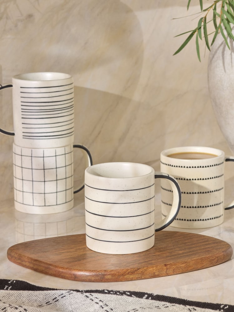 Set of 4 Monochrome Lars Stripe Mugs - Image 1 of 3