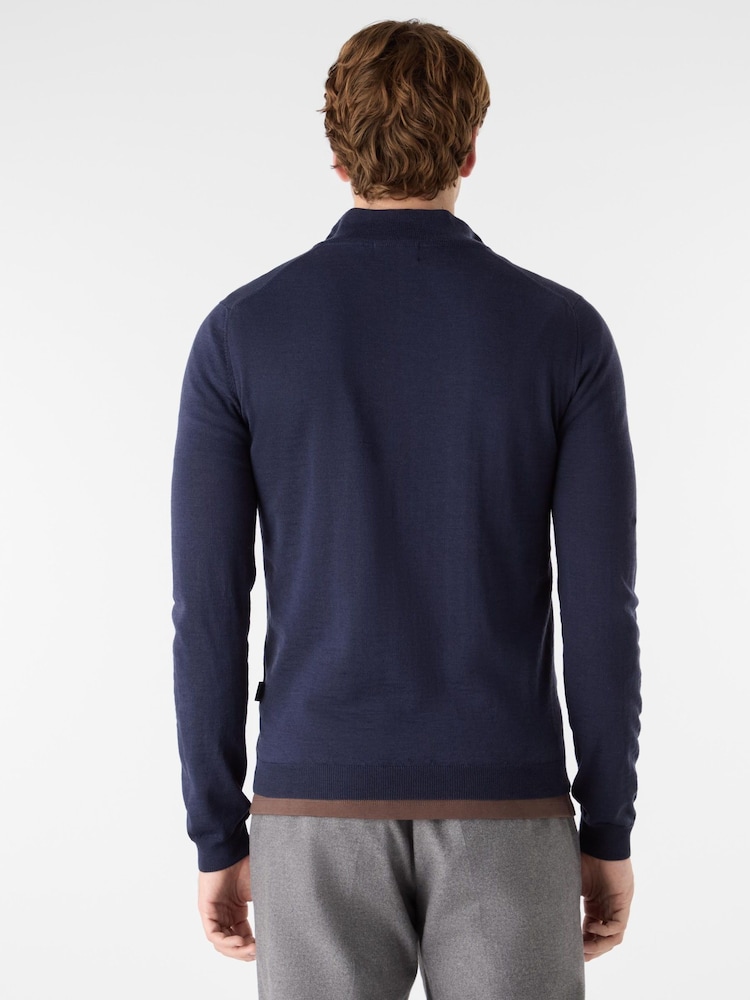 Oliver Sweeney Blue Merino Wool Quarter Zip - Image 2 of 5 Oliver Sweeney Blue Merino Wool Quarter Zip - Image 2 of 5