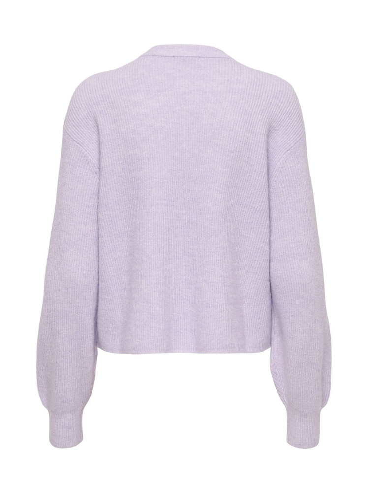 JDY Purple Long Sleeve Ribbed Pearl Button Cardigan - Image 5 of 5 JDY Purple Long Sleeve Ribbed Pearl Button Cardigan - Image 5 of 5