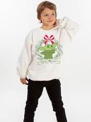 Brands In White Star Wars Yoda Galaxy Greetings Christmas Sweatshirt - Image 2 of 5
