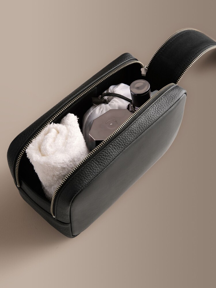 블랙 - 시그니처 가죽 세면도구 가방 - 5의 이미지 5