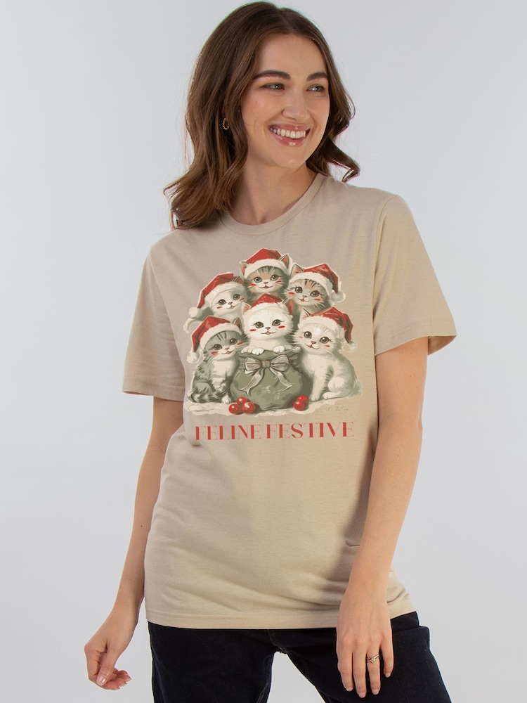 Brands In Natural Christmas Feline Festive T-Shirt - Image 1 of 5