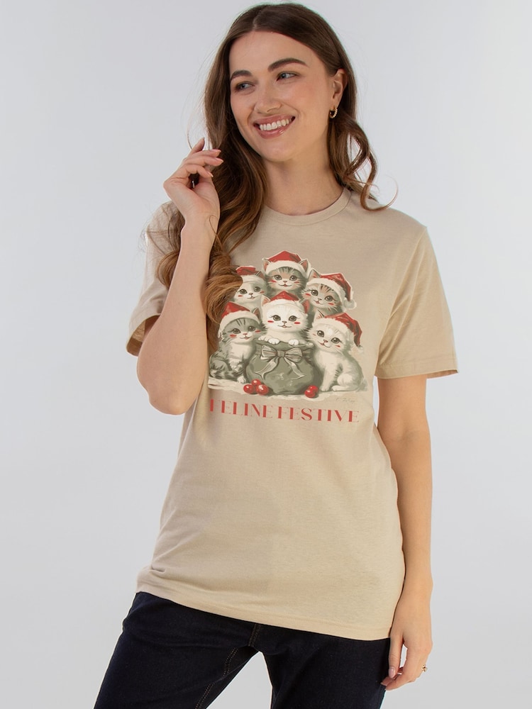 Brands In Natural Christmas Feline Festive T-Shirt - Image 2 of 5