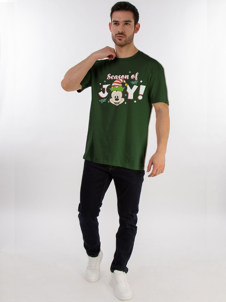 Brands In Green Disney Mickey Mouse Holly Jolly Christmas T-Shirt - Image 2 of 5 Brands In Green Disney Mickey Mouse Holly Jolly Christmas T-Shirt - Image 2 of 5