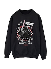 Brands In Black Star Wars Darth Vader Merry Force Christmas Sweatshirt - Image 3 of 5