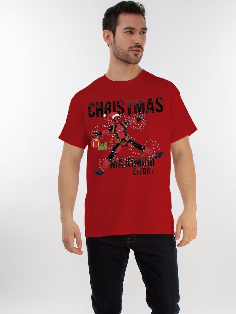 Brands In Red Marvel Deadpool Maximum Effort Christmas T-Shirt - Image 2 of 5
