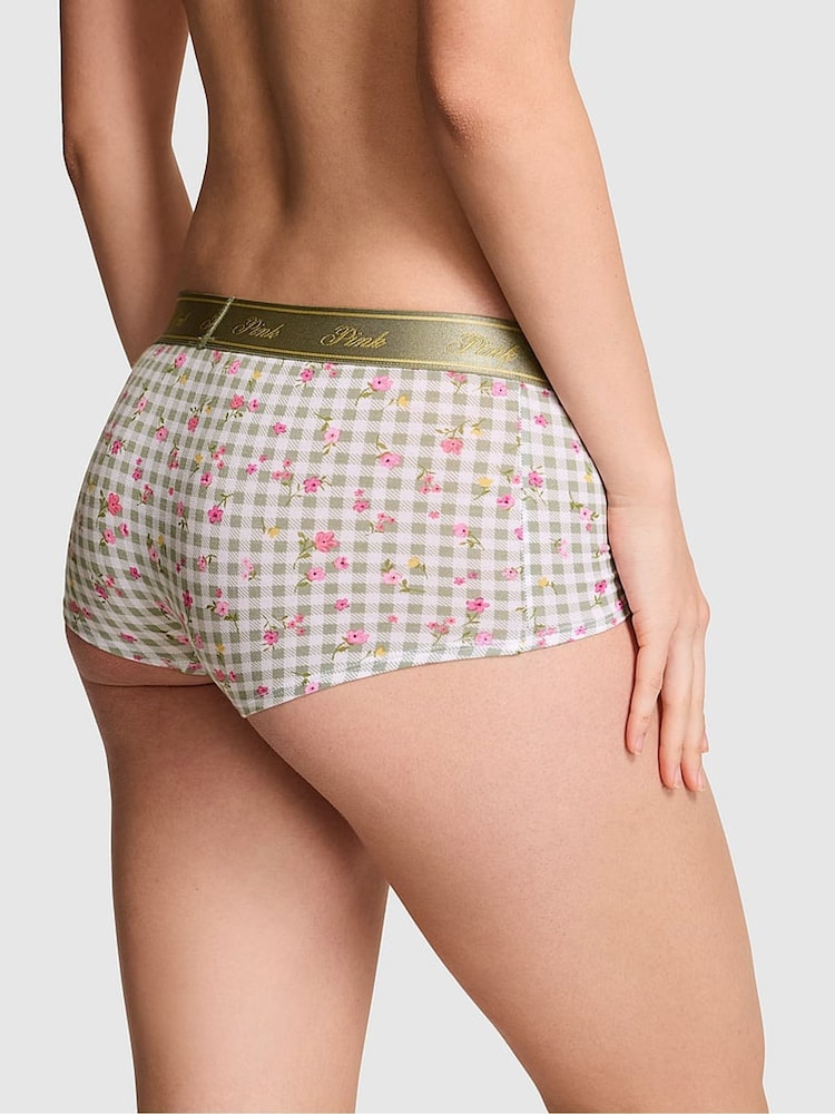 Victoria's Secret PINK Green Gingham Floral Print Boyshort Cotton Logo Knickers - Image 2 of 2 Victoria's Secret PINK Green Gingham Floral Print Boyshort Cotton Logo Knickers - Image 2 of 2