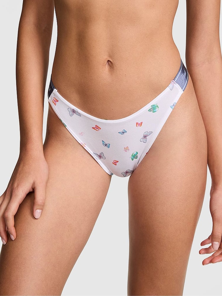 Victoria's Secret PINK White Butterfly Print Thong Cotton Logo Knickers - Image 1 of 2