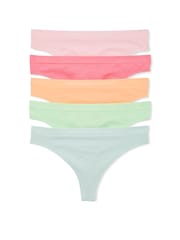 Victoria's Secret Pink/Orange/Green/Blue Thong 5 Pack Knickers - Image 1 of 1