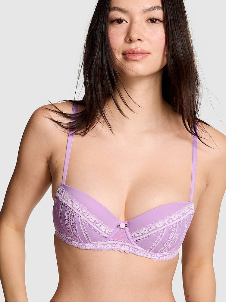 Victoria's Secret Pink Light Lilac Purple/Coconut White Push Up Valerie Lace Bra - Image 1 of 2