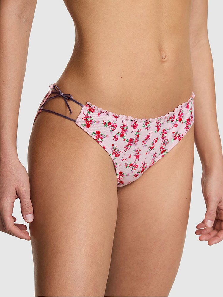 Victoria's Secret Pink Pink Tulip Floral Print Bikini Tie Detail Knickers - Image 1 of 2