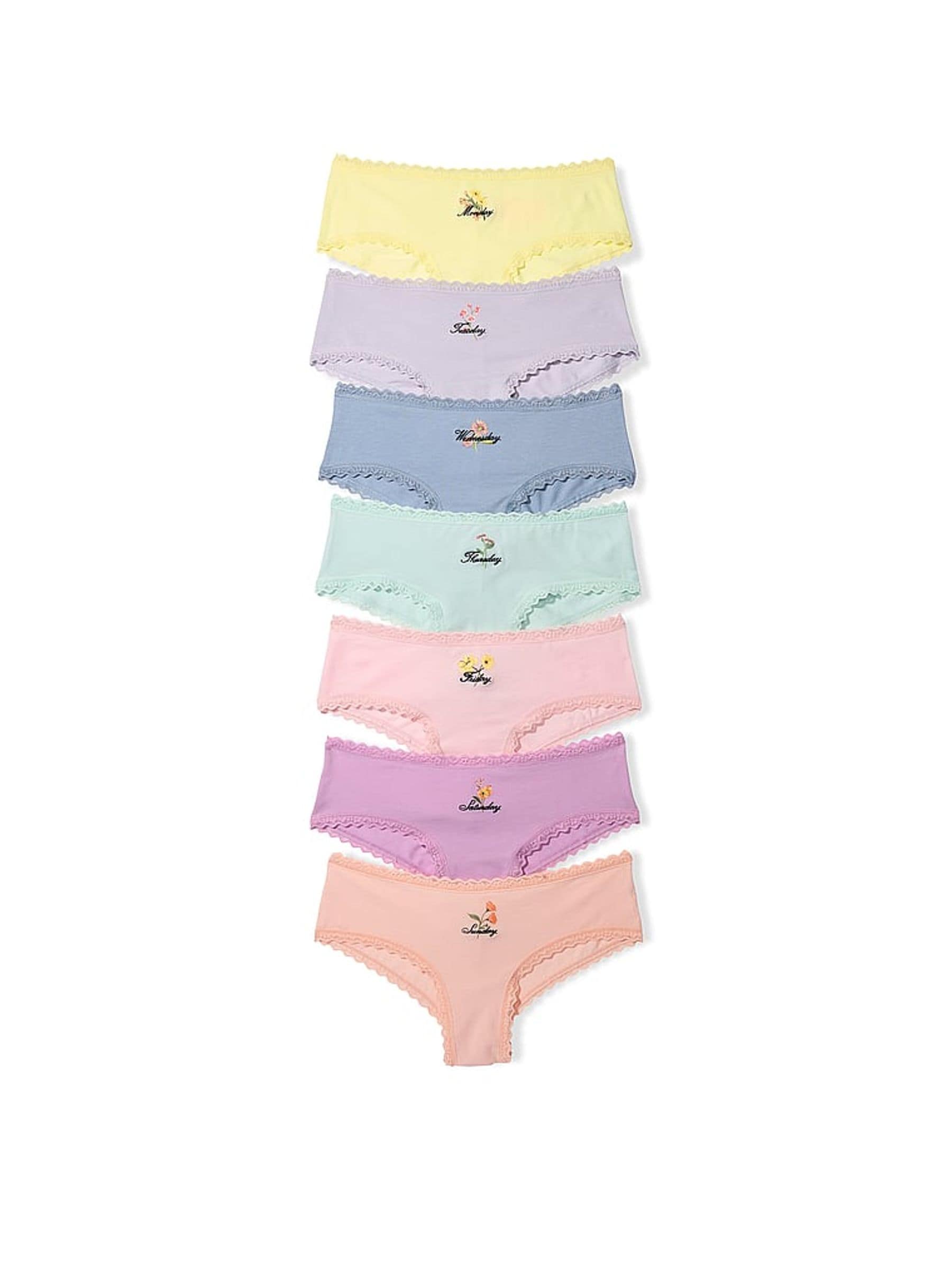 Victoria's Secret Yellow/Purple/Pink/Blue Cheeky 7 Pack Lace Trim Knickers