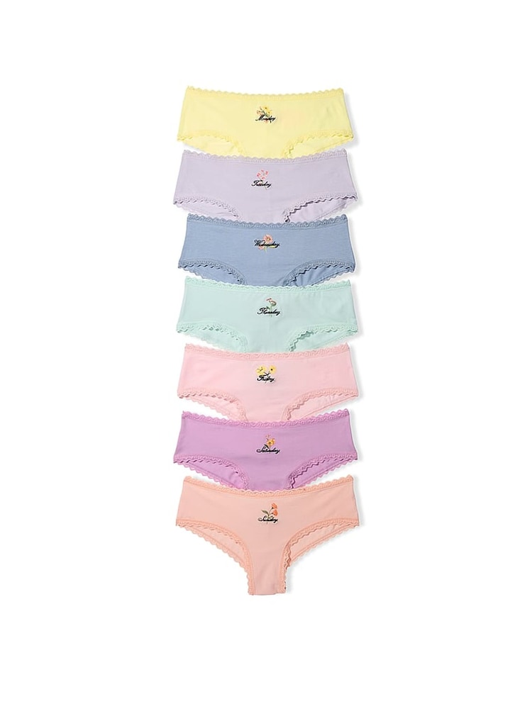 Victoria's Secret Yellow/Purple/Pink/Blue Cheeky 7 Pack Lace Trim Knickers - Image 1 of 1