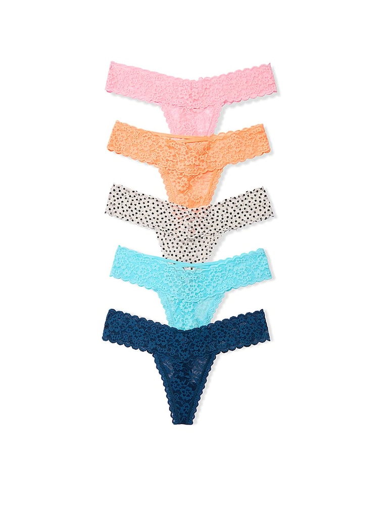Victoria's Secret Pink/Orange/White/Blue Thong Knickers 5 Pack - Image 1 of 1