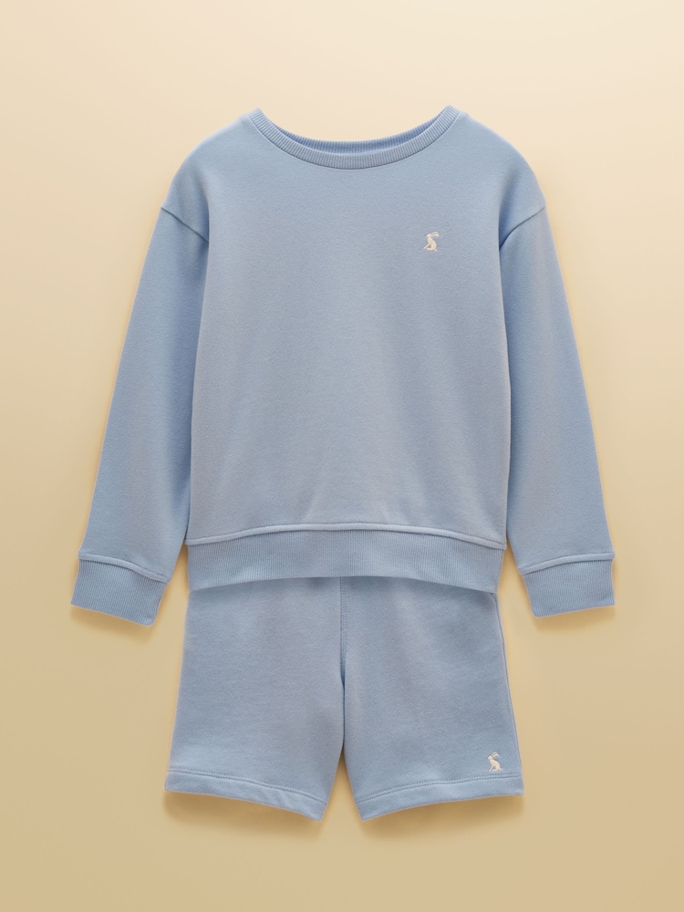 Joules Kids' Blue Crew Neck Sweatshirt And Shorts Set - Image 1 of 9