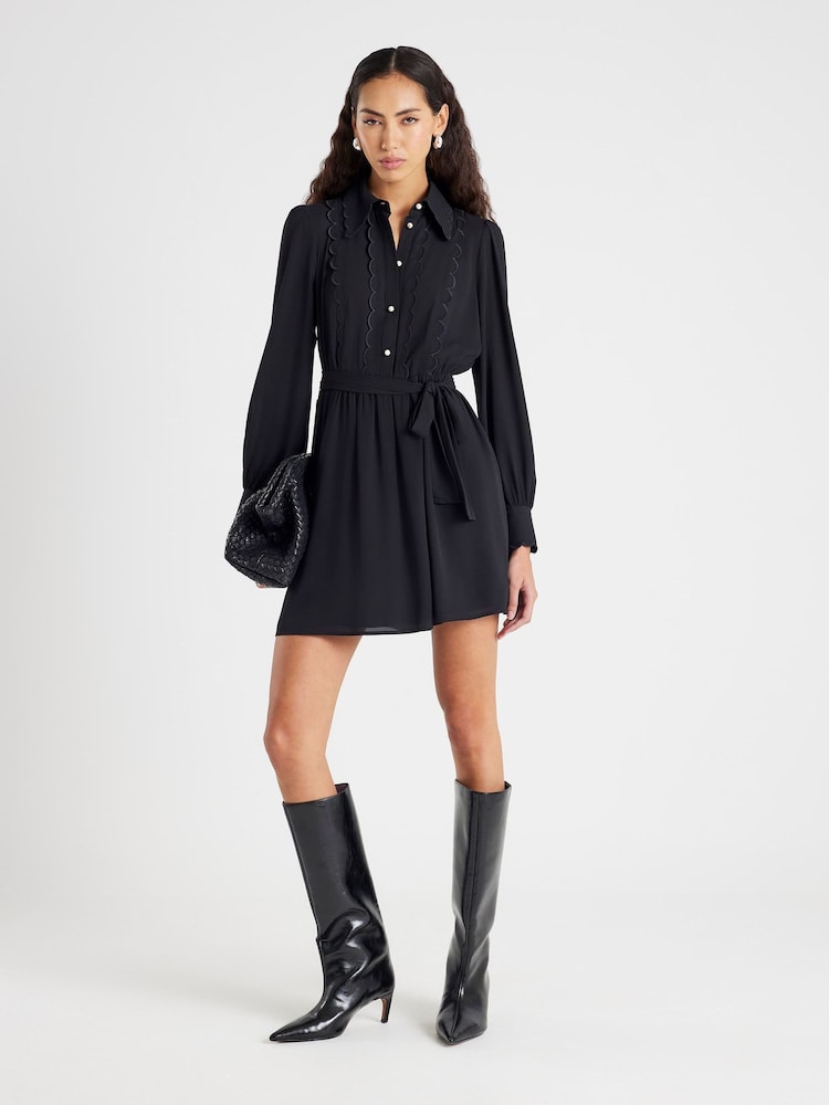 River Island Black Long Sleeve Scallop Collar Shirt Dress - Image 1 of 4