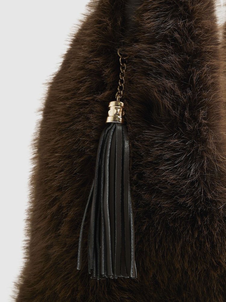River Island Brown Fur Snaffle Slouch Bag - Image 5 of 5