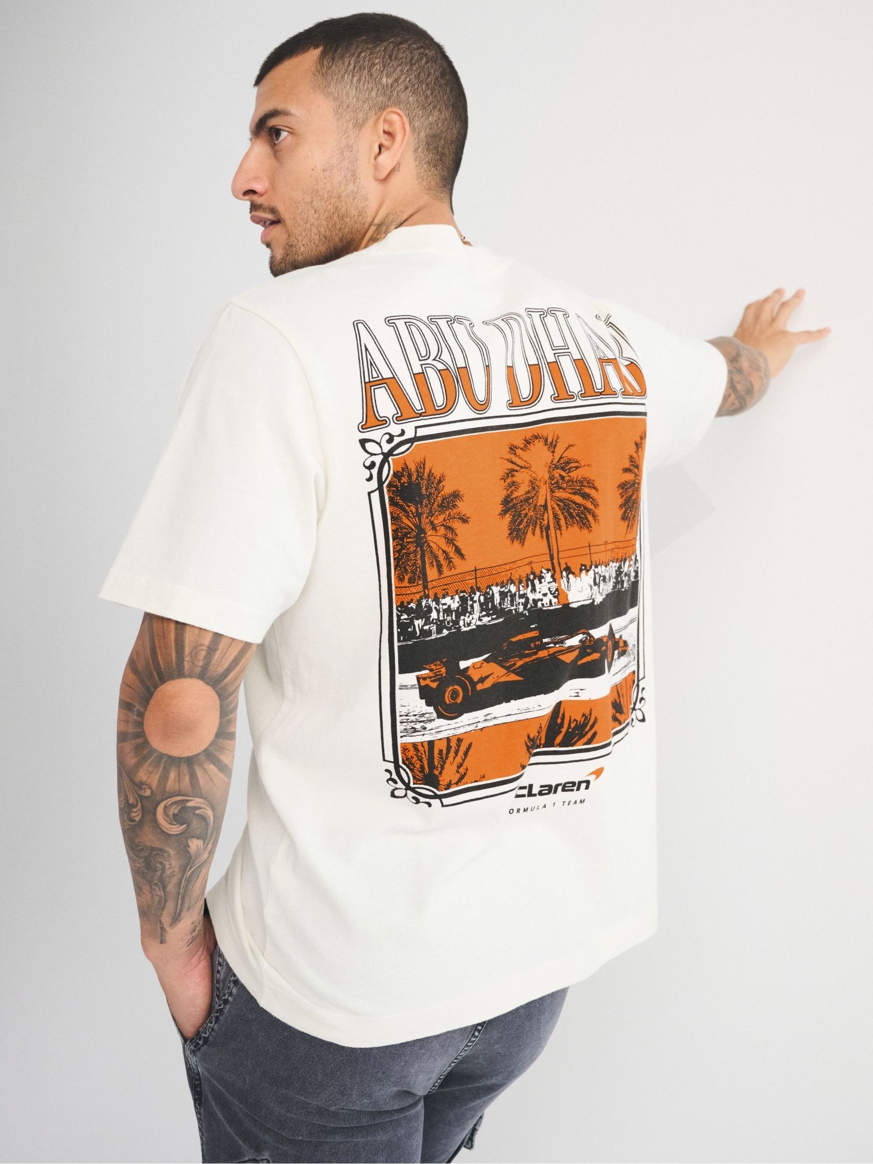 Buy Abercrombie & Fitch Off White McLaren Graphic Crew Neck T