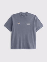 Abercrombie & Fitch Blue Embroidery Graphic Logo Crew Neck T-Shirt - Image 1 of 2