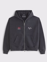 Abercrombie & Fitch Black Western Graphic Cropped Full Zip Hoodie - Image 1 of 4