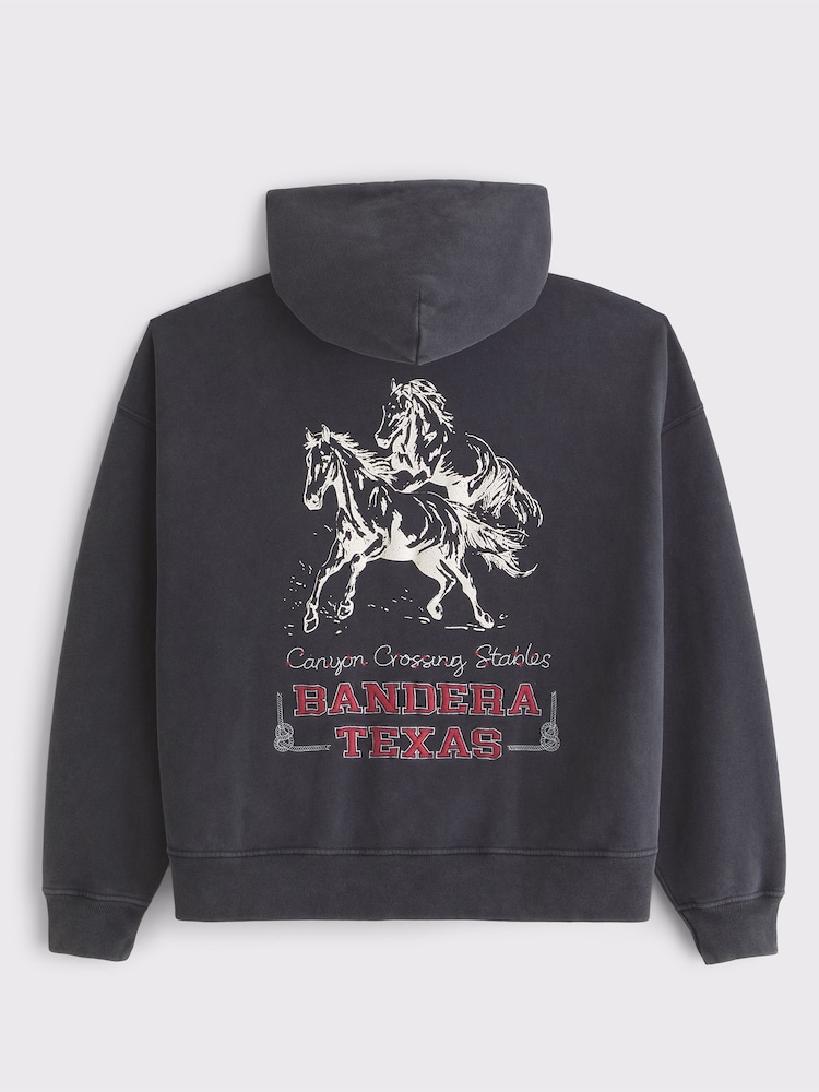 Abercrombie & Fitch Black Western Graphic Cropped Full Zip Hoodie - Image 2 of 4 Abercrombie & Fitch Black Western Graphic Cropped Full Zip Hoodie - Image 2 of 4