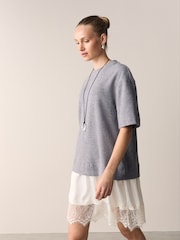 Grey/Ecru 2-In-1 Soft Touch Short Sleeve T-Shirt Dress - Image 1 of 10