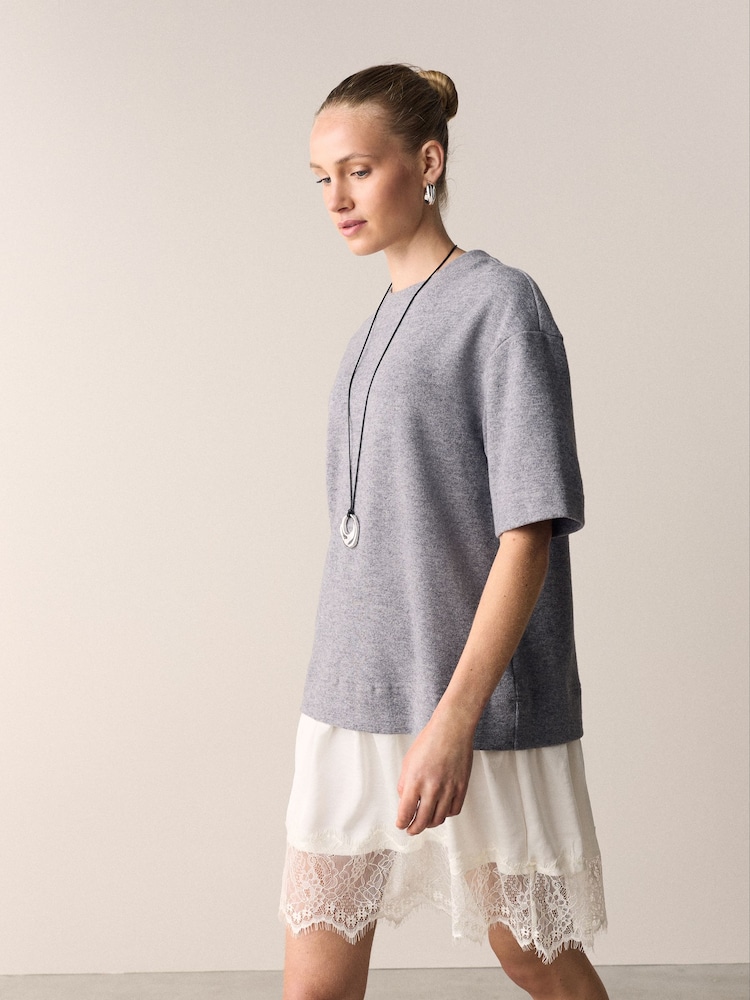 Grey/Ecru 2-In-1 Soft Touch Short Sleeve T-Shirt Dress - Image 1 of 10 Grey/Ecru 2-In-1 Soft Touch Short Sleeve T-Shirt Dress - Image 1 of 10