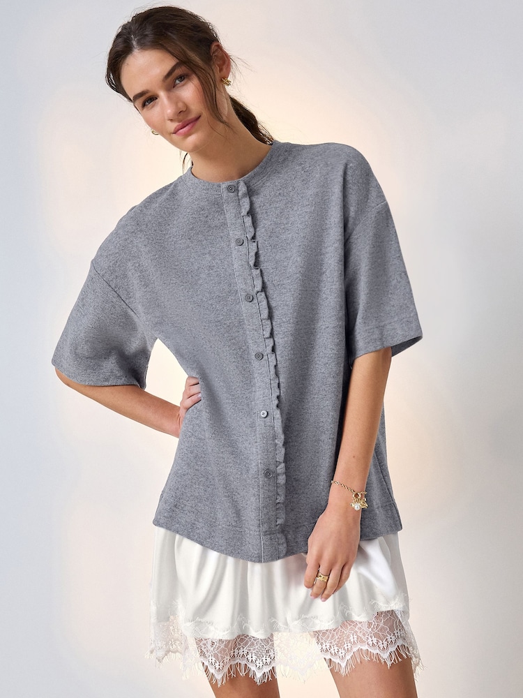 Grey/Ecru 2-In-1 Soft Touch Short Sleeve T-Shirt Dress - Image 2 of 10 Grey/Ecru 2-In-1 Soft Touch Short Sleeve T-Shirt Dress - Image 2 of 10