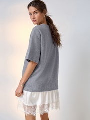 Grey/Ecru 2-In-1 Soft Touch Short Sleeve T-Shirt Dress - Image 3 of 10