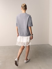 Grey/Ecru 2-In-1 Soft Touch Short Sleeve T-Shirt Dress - Image 4 of 10
