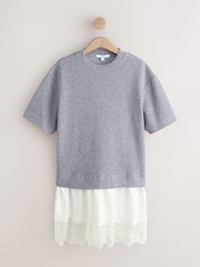 Grey/Ecru 2-In-1 Soft Touch Short Sleeve T-Shirt Dress - Image 8 of 10