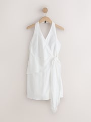 White Halter Scarf Mini Summer Dress - Image 5 of 7