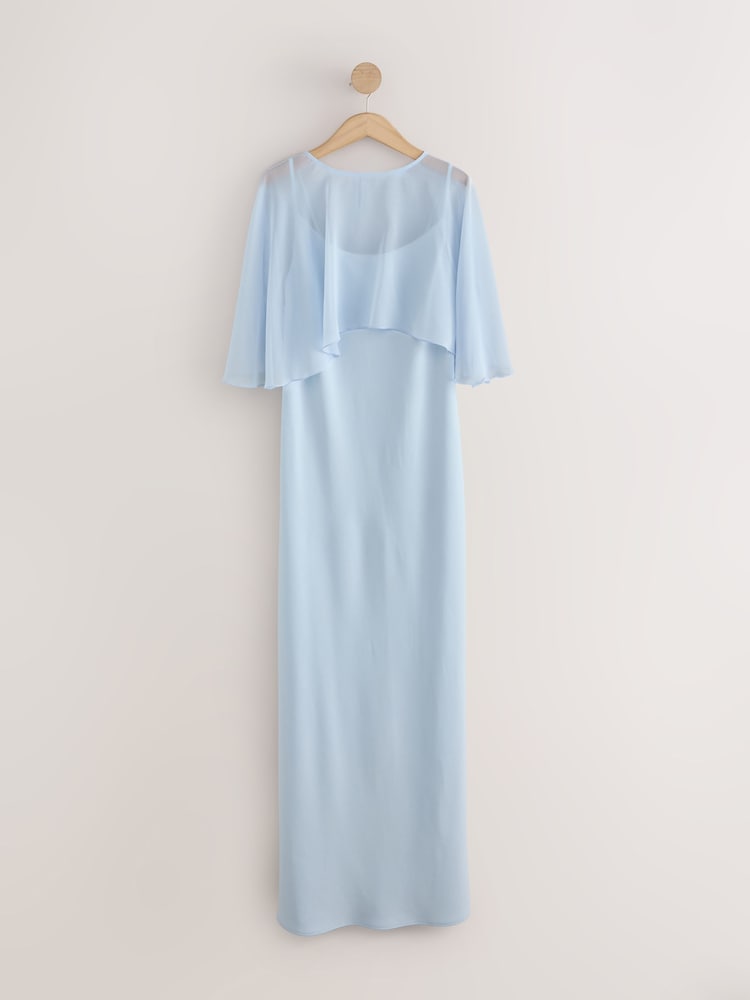 Pale Blue Cape Wedding Guest Bridesmaid Maxi Dress - Image 1 of 4 Pale Blue Cape Wedding Guest Bridesmaid Maxi Dress - Image 1 of 4