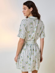Экру/Сары гүлдүү басылма - Short Sleeve Tie Waist Shirt Dress - 4ичинен 3 сүрөт