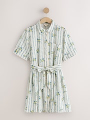 Ecru/Yellow Floral Print Short Sleeve Tie Waist Shirt Dress - Image 5 of 7
