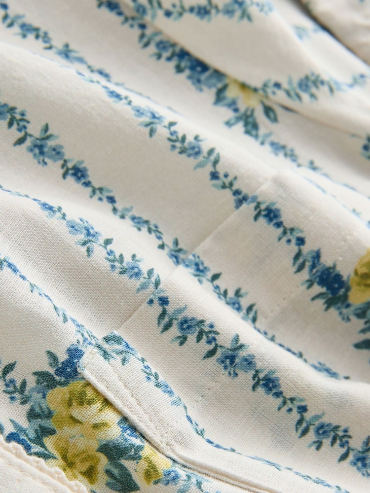 Ecru/Yellow Floral Print Short Sleeve Tie Waist Shirt Dress - Image 7 of 7