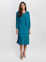 Gina Bacconi Green Lola Jacket And Asymmetric Triple Tiered Dress - Imagem 1 de 6