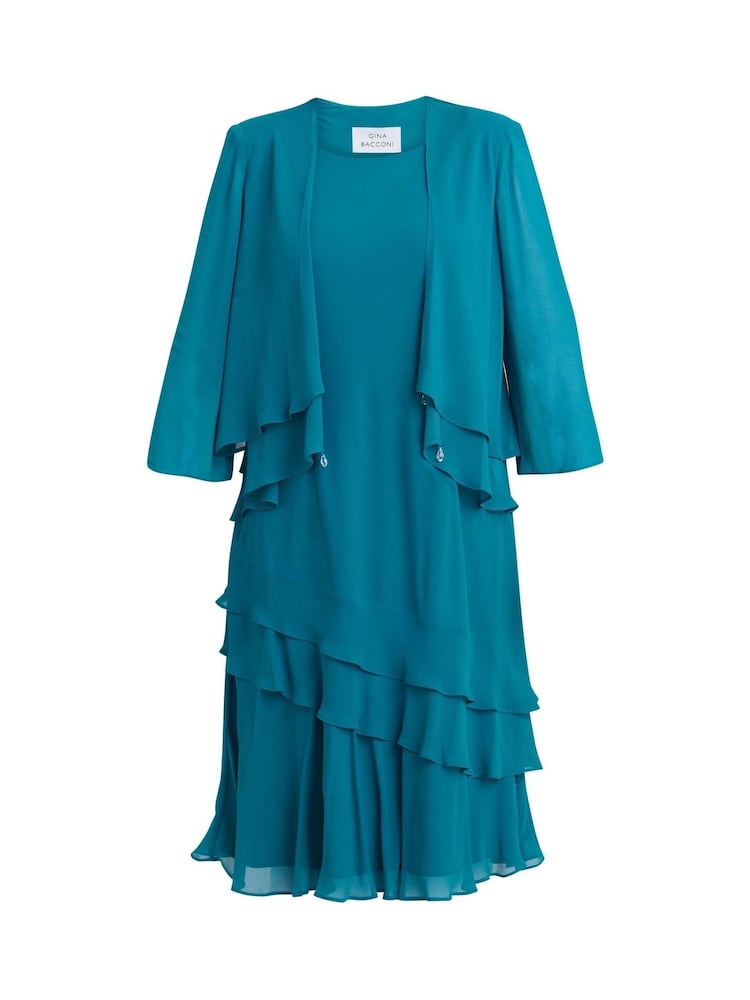 Gina Bacconi Green Lola Jacket And Asymmetric Triple Tiered Dress - Imagem 6 de 6